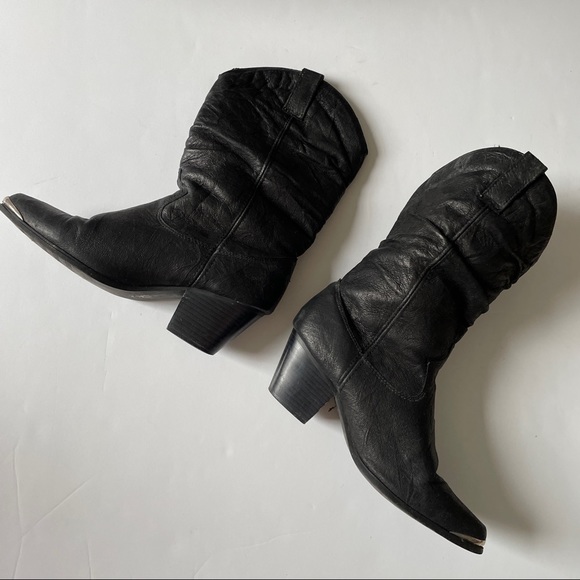 Black Cowboy Boots With Silver Toe Detail Size 8.5/9 - Picture 3 of 10